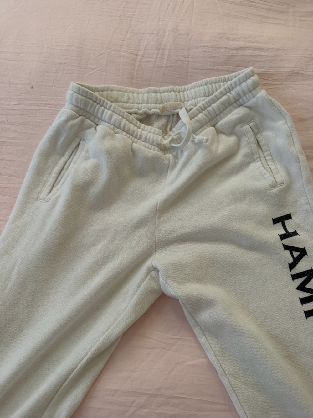 Brandy Melville White Sweatpants with Navy Side Logo - Picture 4 of 4